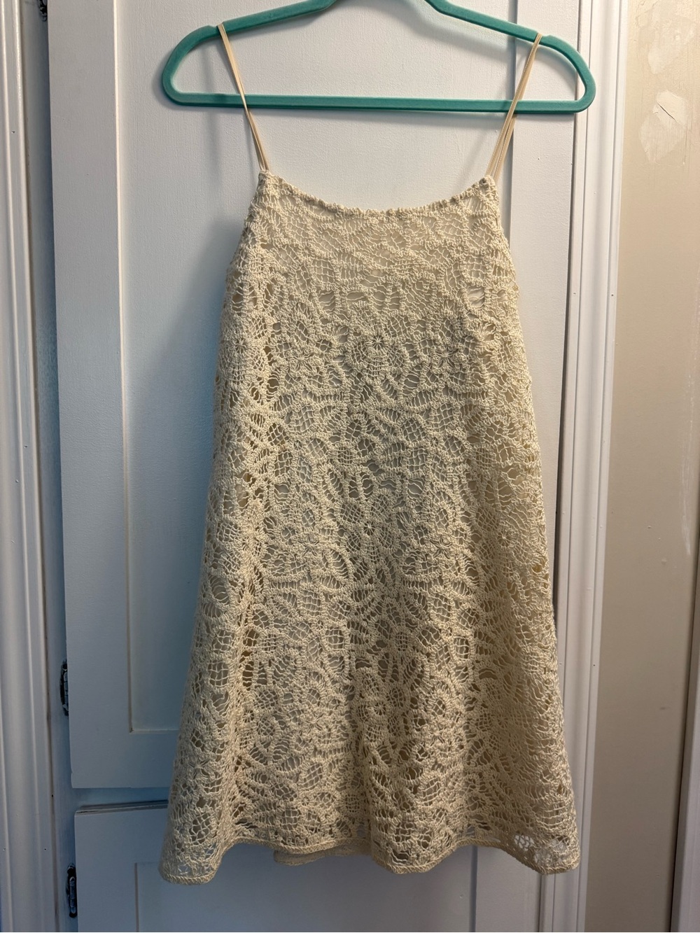 Zara Cream Crochet Lace overlay  Boho Slip Dress Cottagecore Medium